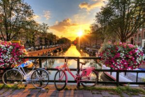 AMSTERDAM - Canal sunset in Spring